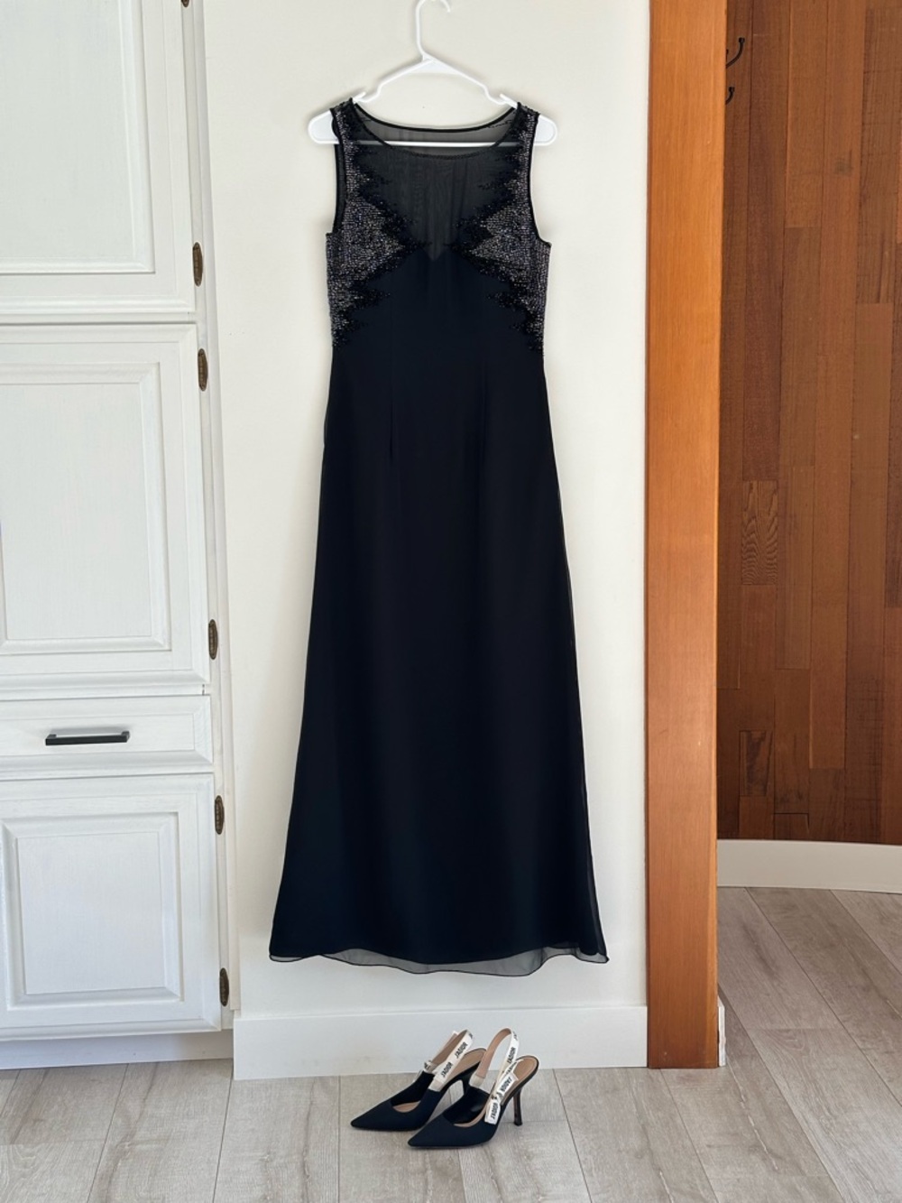 Vintage John Charles Collection Black Beaded Mesh Evening Gown Size 12